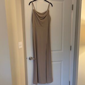 Birdy Grey Mira Chiffon Taupe Cowl Neck Bridesmaid Dress